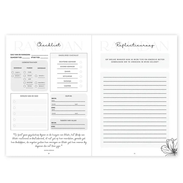 Tweekoloms planner spread van My Ramadan Planner voor een geweldige maand Ramadan Tweekoloms planner spread van My Ramadan Planner voor een geweldige maand Ramadan