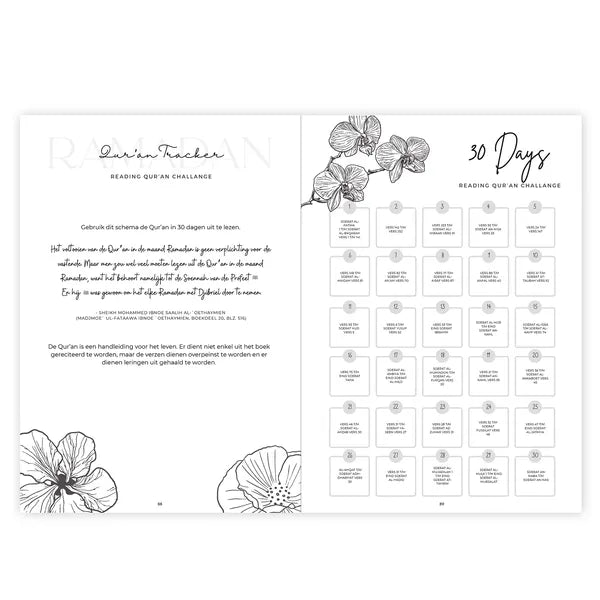 30-dagen planner met bloemenillustraties voor een geweldige maand Ramadan 30-dagen planner met bloemenillustraties voor een geweldige maand Ramadan