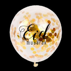 Ballonnen Eid Mubarak confetti goud (5 stuks) Ballonnen Eid Mubarak confetti goud (5 stuks)