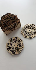 Houten onderzetters (6 stuks) inclusief houder (8-hoek) Houten onderzetters (6 stuks) inclusief houder (8-hoek)