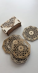 Houten onderzetters (6 stuks) inclusief houder (8-hoek) Houten onderzetters (6 stuks) inclusief houder (8-hoek)