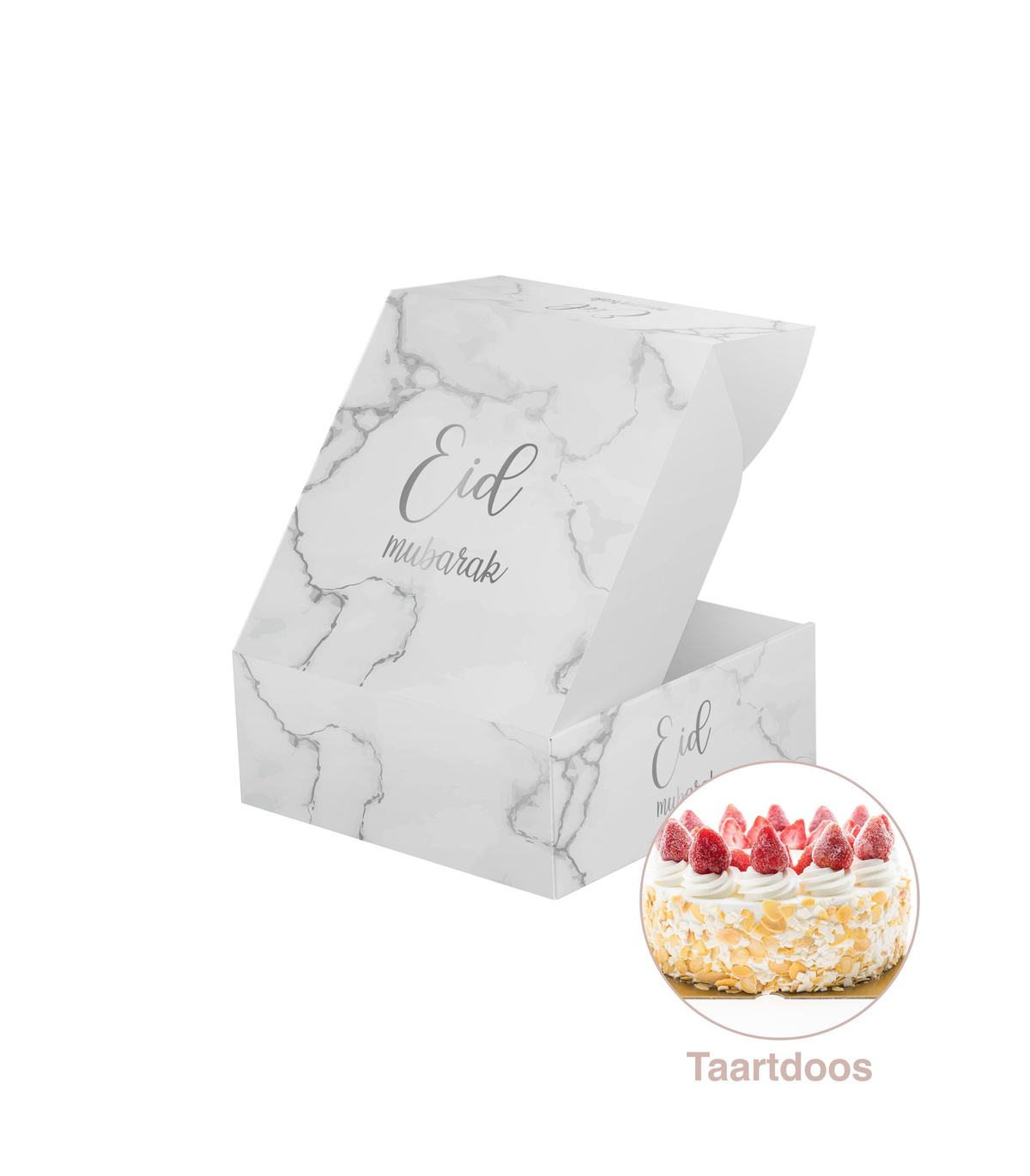 Eid cake box -marble-silver