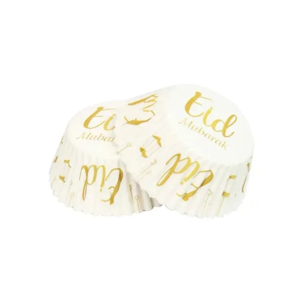 Eid cupcake wrappers met gouden designs voor feestelijke Eid Mubarak cupcakes