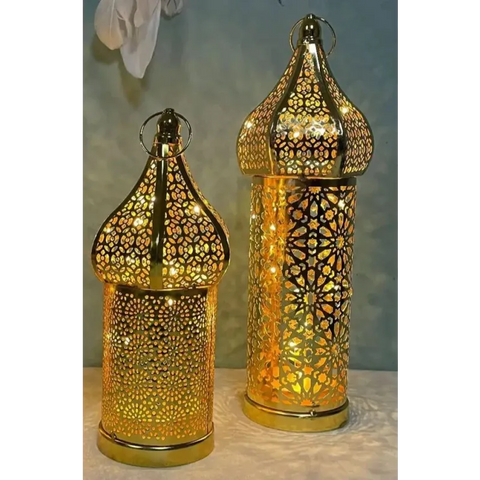 LED Lantaarn Marokkaans Goudkleurig - Set (Large + Medium)