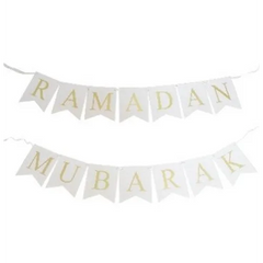 Witte en gouden slinger met Ramadan Mubarak voor feestdecoratie