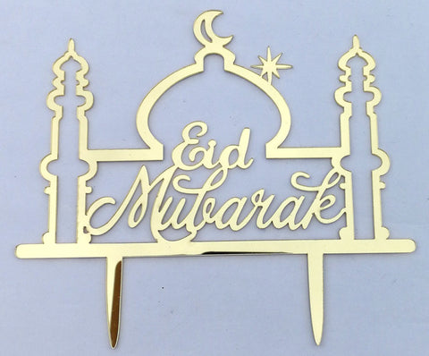 Taarttopper Eid Mubarak 'moskee' - goud (1 stuks) (A)