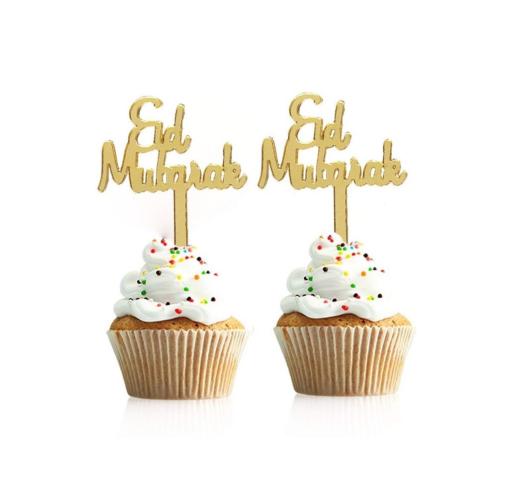 Cupcake prikkers "Eid Mubarak" plastic (8 stuks)