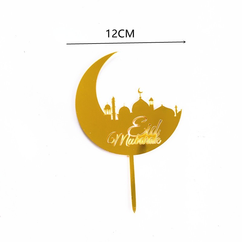 Taarttopper Eid Mubarak 'Maan/moskee' - goud (1 stuks) (H) 