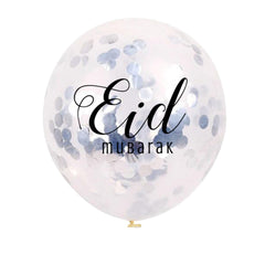 Ballonnen Eid Mubarak confetti zilver (5 stuks)