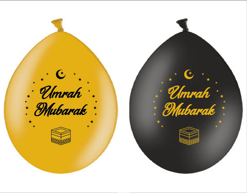 Ballonnen Umrah Mubarak metallic goud/zwart(10 stuks)